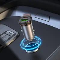 Car Charger Hoco NZ16A Rigorous Mini Size 43W USB-C PD25W + USB-A 18W QC3.0A Metal Grey