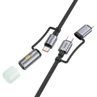 Data Cable Hoco U138 USB-C/iP to USB-C/LED Light 3A PD60W Braided Black 1.2m