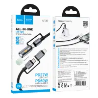 Data Cable Hoco U138 USB-C/iP to USB-C/LED Light 3A PD60W Braided Black 1.2m