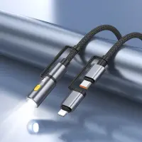 Data Cable Hoco U138 USB-C/iP to USB-C/LED Light 3A PD60W Braided Black 1.2m