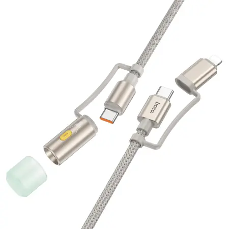 Data Cable Hoco U138 USB-C/iP to USB-C/LED Light 3A 60W Braided Grey 1.2m