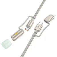 Data Cable Hoco U138 USB-C/iP to USB-C/LED Light 3A 60W Braided Grey 1.2m