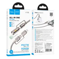 Data Cable Hoco U138 USB-C/iP to USB-C/LED Light 3A 60W Braided Grey 1.2m