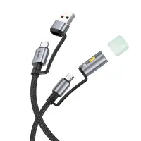 Data Cable Hoco U138 USB-C/USB-A  to USB-C/LED Light 3A PD60W Braided Black 1.2m