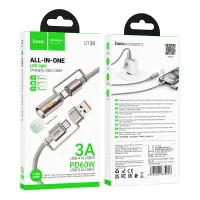 Data Cable Hoco U138 USB-C/USB-A  to USB-C/LED Light 3A PD60W Braided Grey 1.2m
