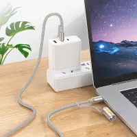 Data Cable Hoco U138 USB-C/USB-A  to USB-C/LED Light 3A PD60W Braided Grey 1.2m