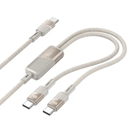 Data Cable Hoco U139  USB-C to 2xUSB-C PD100W 20V/5A Braided Gold 1.2m