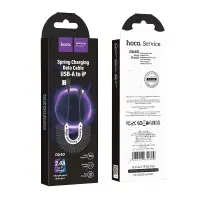 Data Cable Hoco DU40 Guard USB to Lightning 2.4A Spring Cable Braided Black 0.45-1m