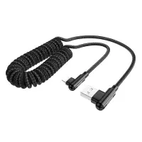 Data Cable Hoco DU40 Guard USB to Lightning 2.4A Spring Cable Braided Black 0.45-1m