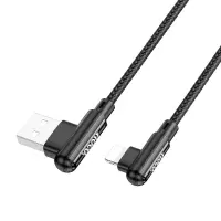 Data Cable Hoco DU40 Guard USB to Lightning 2.4A Spring Cable Braided Black 0.45-1m