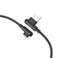 Data Cable Hoco DU40 Guard USB to Lightning 2.4A Spring Cable Braided Black 0.45-1m