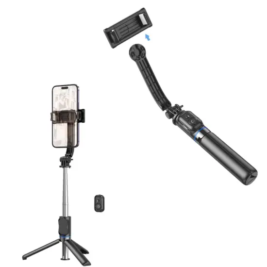 Selfie Stick and Base Holder Hoco DY01 Master 360°  with Remote Control Compatible with GoPro, Length 106mm Black