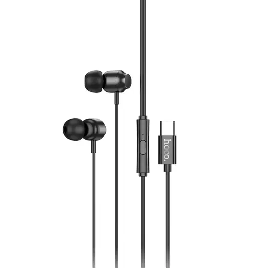 Hands Free Hoco M122 Power Earphones Stereo USB-C with Microphone and Operation Control Button 1.2m Black Compatible with All USB-C Devices