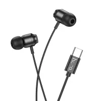 Hands Free Hoco M122 Power Earphones Stereo USB-C with Microphone and Operation Control Button 1.2m Black Compatible with All USB-C Devices