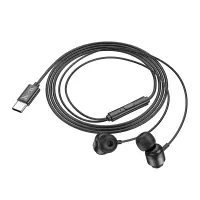 Hands Free Hoco M122 Power Earphones Stereo USB-C with Microphone and Operation Control Button 1.2m Black Compatible with All USB-C Devices