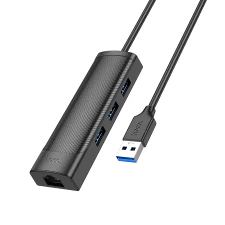 USB Hub Hoco HB42 USB to 3 χ USB 3.0  and RJ45 with Data Transfer 1000Mbps 0.2m Black
