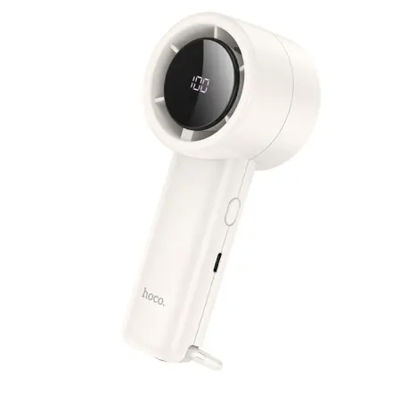 Hoco HX63 Fashion Portable Handheld Fan 2000mAh 5 Airflow Speeds 9200Rpm with Digital Display White