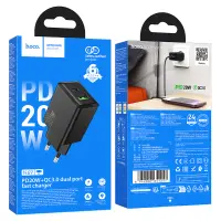 Travel Charger Hoco N69 Nuevo Dual Port PD20W 1xUSB-C and 1xUSB-A 5V QC3.0A Black