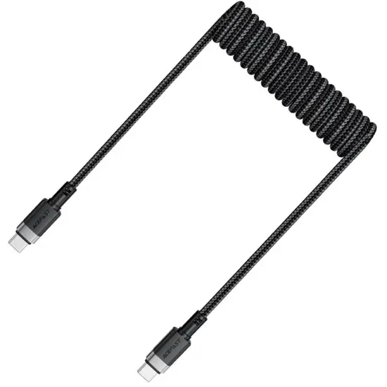 Data Cable Acefast C14-03 USB-C to USB-C PD60W 3A Fast Charge USB2.0 Spring Braided Black 1.2m
