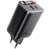 Travel Charger Acefast A111 Fast Charging USB-C and USB-A PD67W QC3.0 GaN and Retractable USB-C Cable 0.65m Black