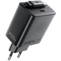 Travel Charger Acefast A110 Fast Charging USB-C PD30W QC3.0 GaN and Retractable USB-C Cable 0.64m Black