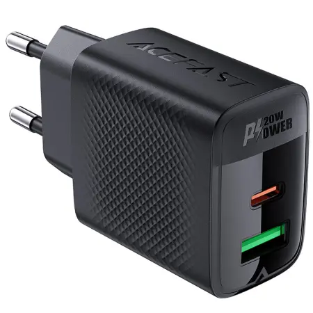 Travel Charger Acefast A78 Fast Charging 1xUSB-C 1xUSB-A PD20W QC3.0 GaN Black