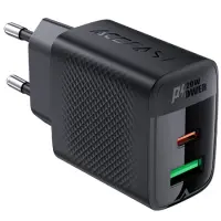 Travel Charger Acefast A78 Fast Charging 1xUSB-C 1xUSB-A PD20W QC3.0 GaN Black