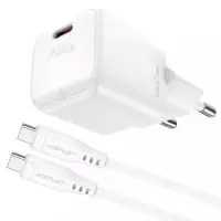 Travel Charger Acefast A77 Mini Fast Charging 1xUSB-C PD30W QC3.0 GaN White + USB-C to USB-C Cable