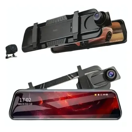 Rearview Mirror Mounted Cam Hoco. DI36 1080p Full HD Ultra Wide Angle Lens 145° 9.66" Touch Screen Display and 720p Rear View Camera