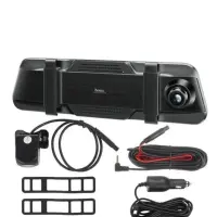 Rearview Mirror Mounted Cam Hoco. DI36 1080p Full HD Ultra Wide Angle Lens 145° 9.66" Touch Screen Display and 720p Rear View Camera