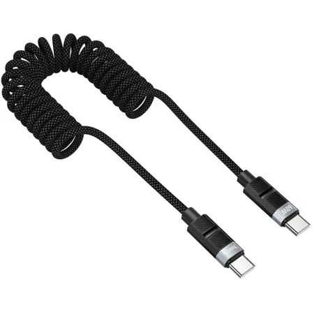 Cable Hoco. DU59 Bamboo USB-C to USB-C 60W Spring Braided Black 1.5m