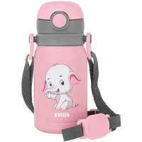 Stainless Steel & Plastic Kids Thermos Cup N'oveen TB566 300ml Double Walls with Strap and Interchangeable Caps Pink