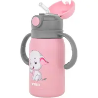 Stainless Steel & Plastic Kids Thermos Cup N'oveen TB566 300ml Double Walls with Strap and Interchangeable Caps Pink