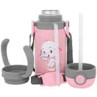 Stainless Steel & Plastic Kids Thermos Cup N'oveen TB566 300ml Double Walls with Strap and Interchangeable Caps Pink