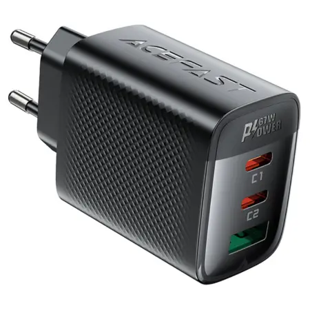 Travel Charger Acefast A108 Fast Charging 2xUSB-C + 1xUSB-A PD67W GaN Black