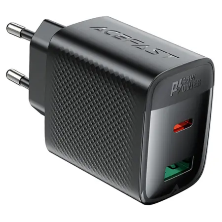 Travel Charger Acefast A106 Fast Charging 1xUSB-C + 1xUSB-A PD45W GaN Black