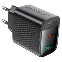 Travel Charger Acefast A106 Fast Charging 1xUSB-C + 1xUSB-A PD45W GaN Black