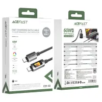 Cable Acefast C21-03 USB-C  to USB-C 60W 3A Fast Charge USB2.0 with Gradient Lighting Braided Black 1.2m