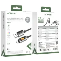 Cable Acefast C21-04 USB-A  to USB-C 3A Fast Charge USB2.0 with Gradient Lighting Braided Black 1.2m
