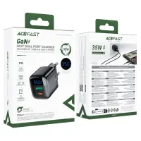 Travel Charger Acefast A116 Fast Charging USB-C PD35W GaN with Digital Display Black