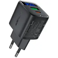 Travel Charger Acefast A116 Fast Charging USB-C PD35W GaN with Digital Display Black