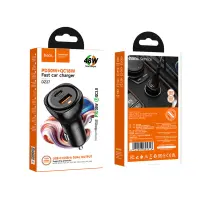 Car Charger Hoco. DZ27 48W 1xUSB-C PD30W 1xUSB-A QC3.0 with Light Indicator Black