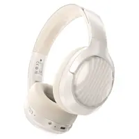 Wireless Foldable Headphones Hi-Fi Stereo Acefast H5 30db ANC AUX 500mAh v5.4 Milky White with HD Microphone Memory Foam Earcups and Storage Bag