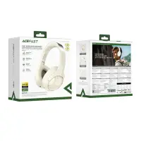 Wireless Foldable Headphones Hi-Fi Stereo Acefast H5 30db ANC AUX 500mAh v5.4 Milky White with HD Microphone Memory Foam Earcups and Storage Bag