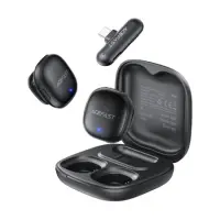 Lavalier Microphones Acefast R1 HD AI Noise Reduction Low Latency 50m Range 48hr Battery with USB-C Transmitter and Charging Case Black