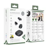 Lavalier Microphones Acefast R1 HD AI Noise Reduction Low Latency 50m Range 48hr Battery with USB-C Transmitter and Charging Case Black