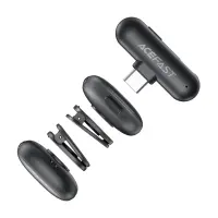 Lavalier Microphones Acefast R1 HD AI Noise Reduction Low Latency 50m Range 48hr Battery with USB-C Transmitter and Charging Case Black