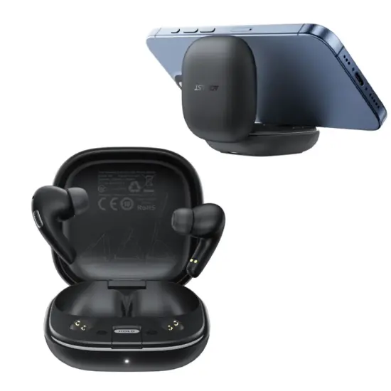 Wireless Hands Free Acefast W4 v5.4 350mAh TWS ENC AI-Noise Reduction IPX4 with Ultra-thin Charging Case/Phone Stand Black
