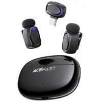 Lavalier Microphones Acefast R2 HD Noise Reduction 15m Range and 20hr Battery with USB-C Transmitter and Charging Case Black