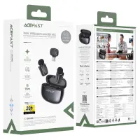 Lavalier Microphones Acefast R2 HD Noise Reduction 15m Range and 20hr Battery with USB-C Transmitter and Charging Case Black